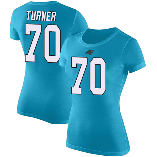 Carolina Panthers Blue Women Trai Turner Rush Pride Name and Number NFL Football #70 T Shirt